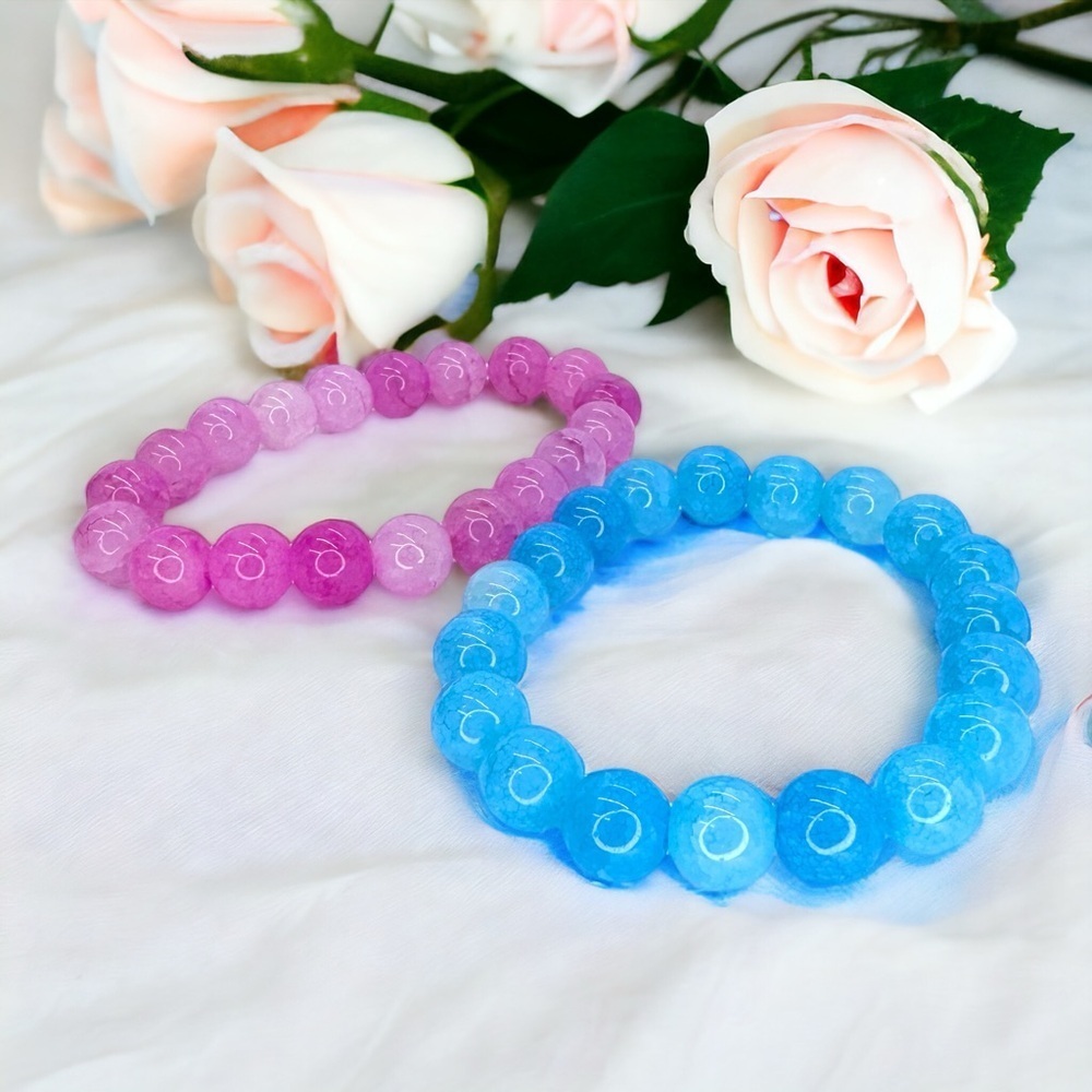 Gender Reveal Accessories Set of 2 Stretchy Bracelets - 1 Pink & 1 Blue - Picture 1 of 7